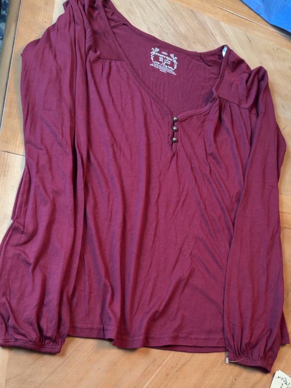 Energie Women's Long Sleeve Henley Top - Burgundy